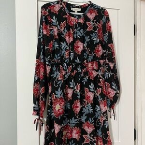 LOFT Black and Red Floral Long Sleeve Dress